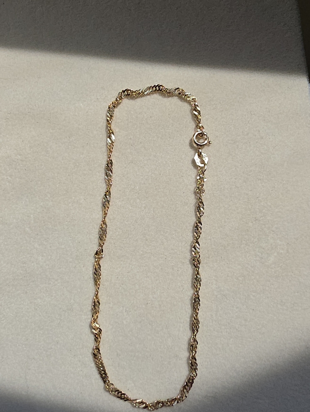 10K, 9": Solid Gold Singapore Chain Anklet/Bracelet  - 1.71g